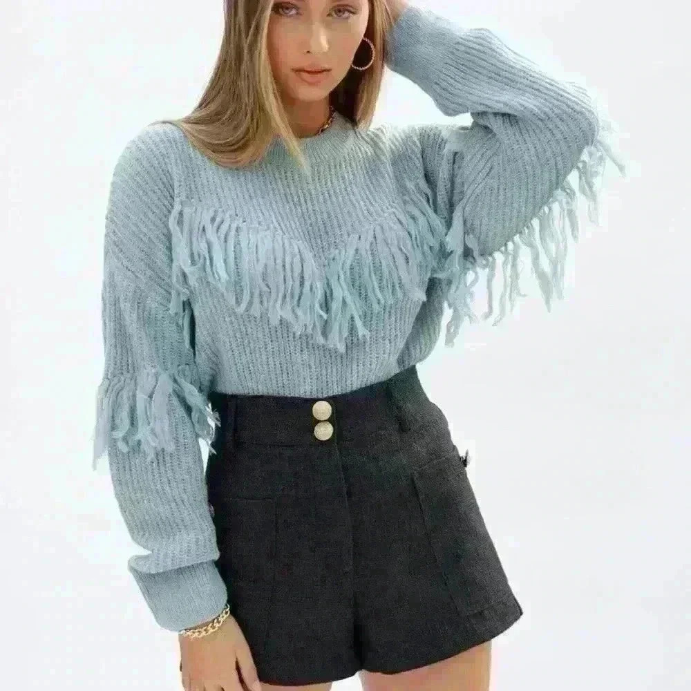 Bishop and Young Glam Slam Fringe Sweater size S NWT